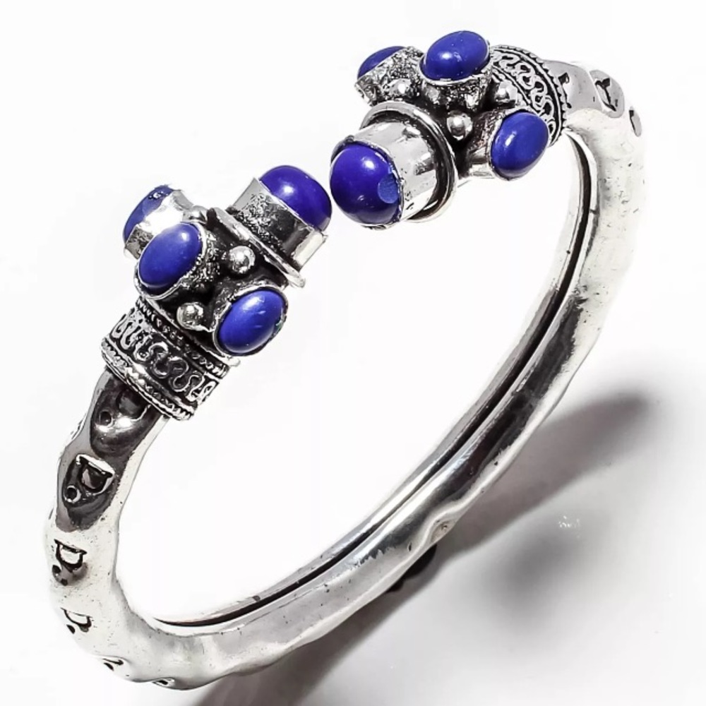 Batu Blue Stone & 925 Silver Cuff Bracelet